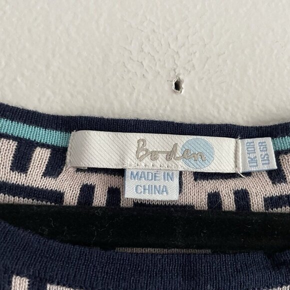 Boden Women 6R Navy Blue/Ivory Criss-Cross Pattern 3/4 Sleeve Knit Sheath Dress - Picture 6 of 9